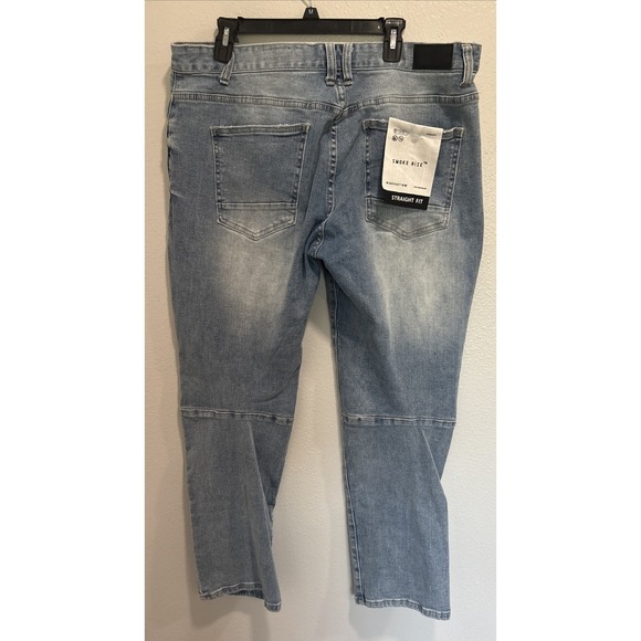 Smoke Rise Light Wash Straight Fit Jeans 40x32 Distressed Denim Streetwear 82930 - Picture 4 of 12